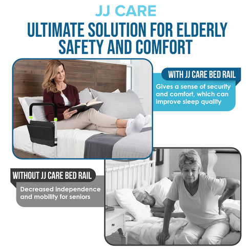 JJ CARE Bed Mobility Guard with Side Storage and Pocket Assist, Height Adjustable Hand Rail
